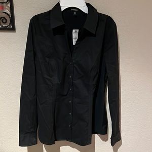 Express black long sleeve button-down collar V-neck shirt new with tags size med